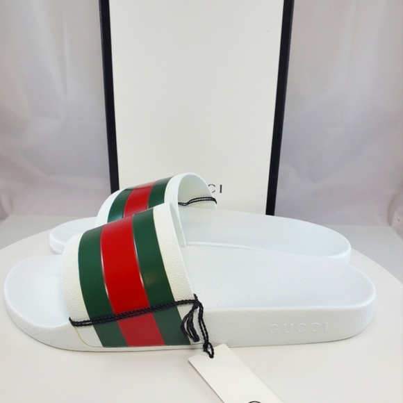 NWT$400 GUCCI Signature Pursuit 72 Stripe Slip-on Slide Sandals Sz 10G (10.5) - Picture 11 of 16